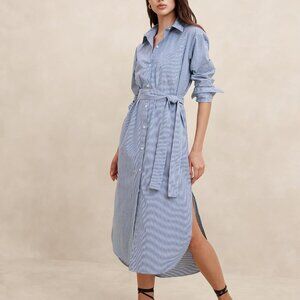 Banana Republic Factory Poplin Maxi Shirtdress in navy stripe NWT